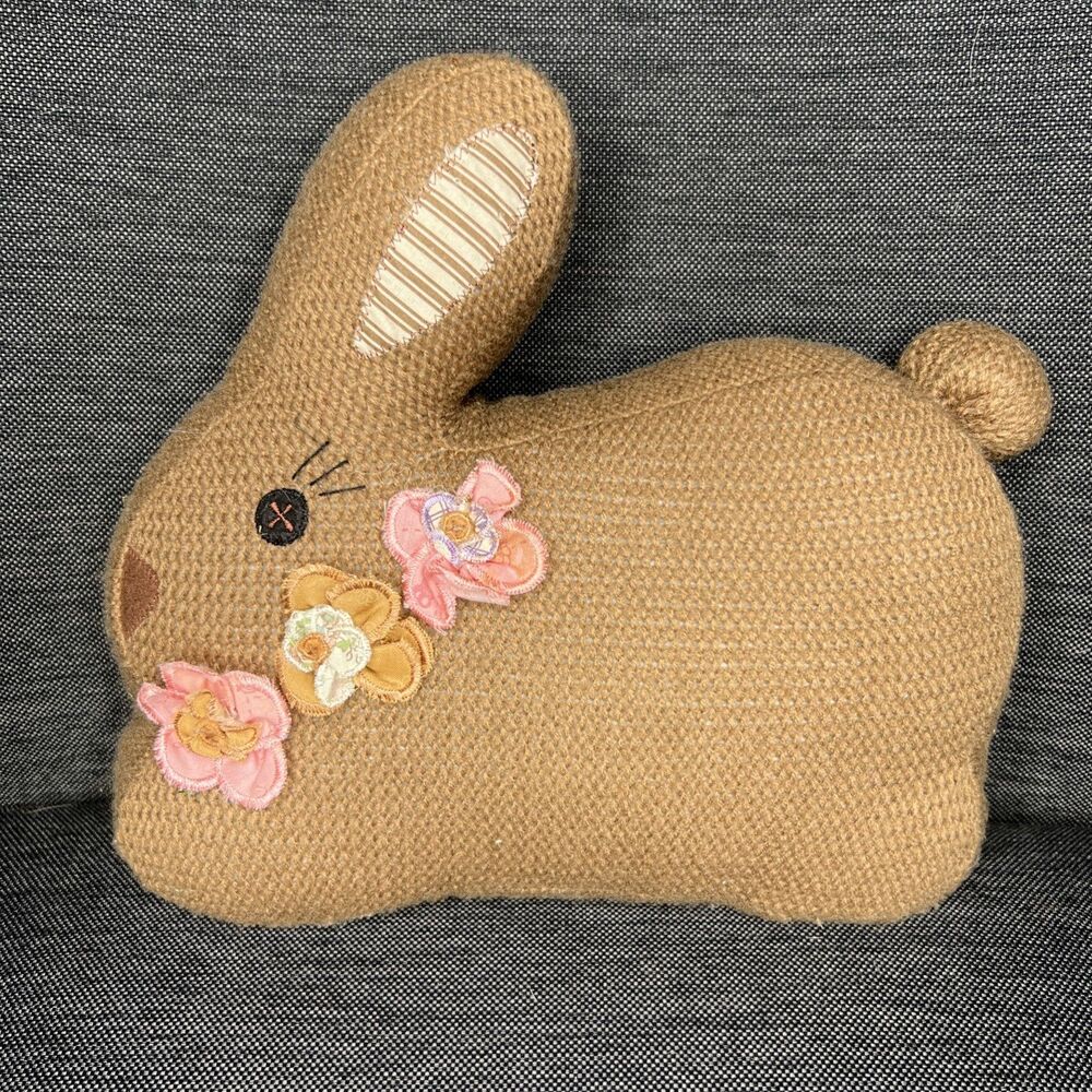 Bunny Shape Knit Pillow Floral Baby Child Room Easter Decor
